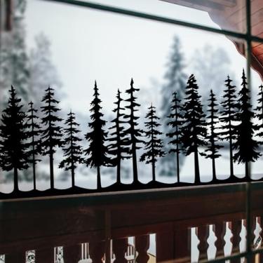 Imagem de Cholemy Adesivos de janela extragrandes decorações de vila de inverno primavera 120 x 29 cm adesivo reutilizável não adesivo vinil fazenda decoração de férias e portas decalques para casa (floresta)