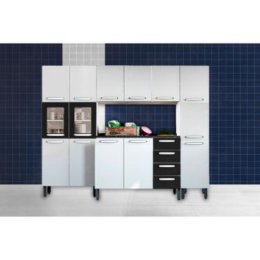 Imagem de Cozinha Modulada Bertolini Evidence 4 Peças (1 Armário + 1 Balcão + 2 Paneleiros) C4P53 Branco/Preto