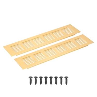 Imagem de PATIKIL Grade de ventilação retangular de 25 x 6 cm, pacote com 2 capas de ventilação de alumínio com parafusos de montagem para armário e porta de armário, dourado