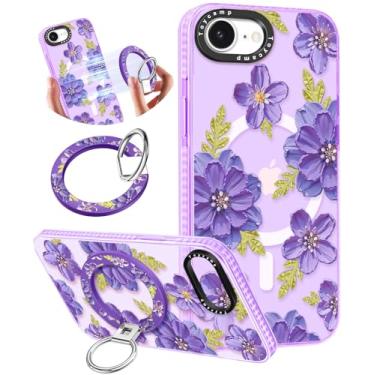 Imagem de Toycamp Capa para iPhone 16e compatível com Magsafe - Design fofo 360° Suporte magnético de anel suporte suporte engraçado Vt Flower Girly Pretty Fashion Capas de telefone TPU para mulheres Tenn Girls
