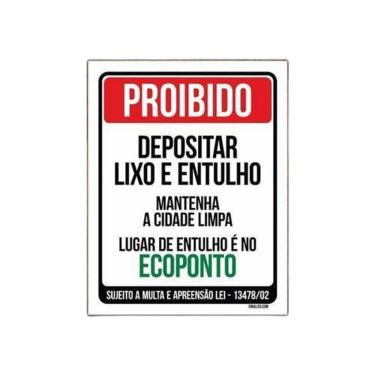 Imagem de Placa Proibido Depositar Lixo E Entulho Ecoponto 18X23