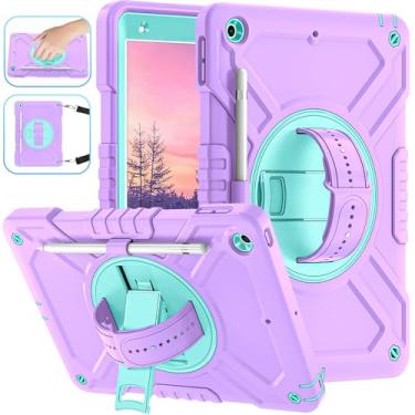 Imagem de Fingic Para iPad 9ª/8ª/7ª geração 2021/2020/2019 (10,2 polegadas) [Suporte giratório de 360°] Capa protetora de corpo inteiro resistente à prova de choque de grau militar de 4 camadas para iPad 9 8 7