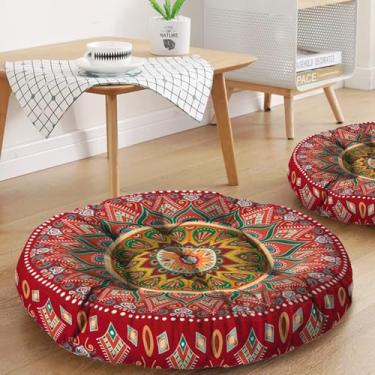 Imagem de Almofada de meditação mandala, tapete de meditação boho, almofadas de meditação para sentar no chão, almofadas para sentar em casa e ao ar livre, almofadas de chão redondas para ioga 56 cm x 55 cm