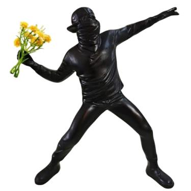 Imagem de Yahu Lando Banksy Street Graffiti Art Statue,Throwing Flower Boy Figurine,Resin Statue Ornaments,Living Room Dining Desk Decorations,Bookshelf Decorative Objects,Modern Home Decor(8.6"/Black)