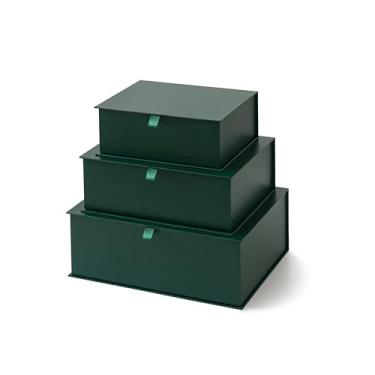 Imagem de Soul & Lane Caixas decorativas de armazenamento de papelão com tampas – conjunto de 3, caixas de memória para lembranças, armazenamento de fotos decorativas empilháveis para fotos e decoração, verde