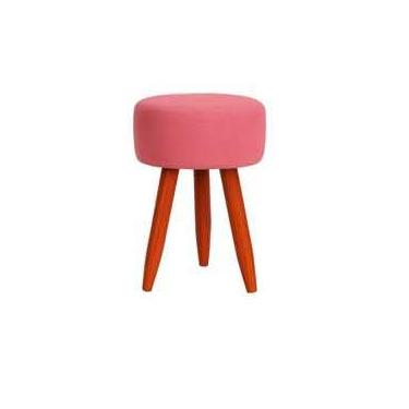 Imagem de Puff Decorativo Redondo Estofado para Sala, Quarto, Escritório e Closet com Pés Palito de Madeira (Rosa)