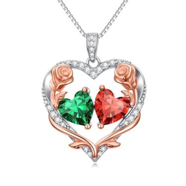 Imagem de Zoeniya Colar de coração rosa para mulheres banhado a ouro branco 18 k 12 meses com pedra do mês de nascimento, presente de aniversário e Natal para sua esposa, namorada, 25mm, base, Zircônia cúbica