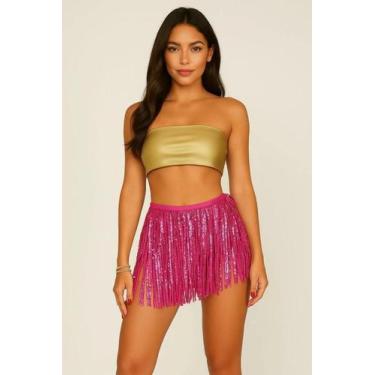 Imagem de Saia De Franjas De Lantejoula Metalizada Carnaval Papilloo, Rosa