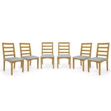 Imagem de Kit Com 6 Cadeiras Cecília Madeira Maciça Assentos Estofados Para Mesa