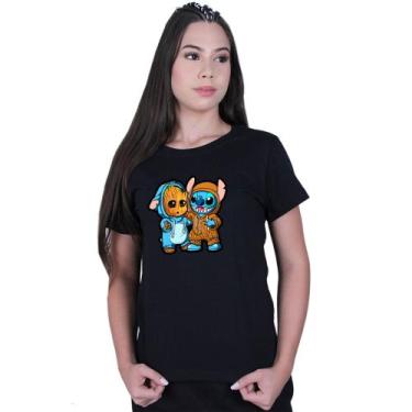 Imagem de Camiseta Baby Look Feminina Lilo stitch And Groot - Lafre, Preto, GG