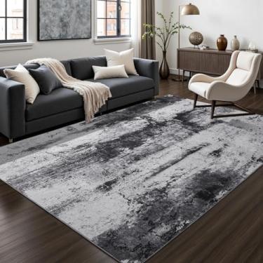 Imagem de Toneed Tapete abstrato moderno lavável macio antiderrapante para quarto, sala de estar, sala de jantar, cinza ardósia, 2,5 x 3 m