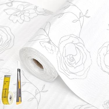 Imagem de Cismmy Forros De Prateleira Para Armários Cozinha 23,6 Pol X 30 Pés, Forro Gaveta Não Adesivo, Papel Grosso Floral Prateado, Forte, Antiderrapante, Fácil Limpar, Caixa Ferramentas, Geladeira Com Fac