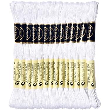 Imagem de LE PAON Fio de bordado, pacote com 14 seis fios fio 100% algodão de fibra longa, 8,7 metros, número da cor: B5200, Branca de Neve