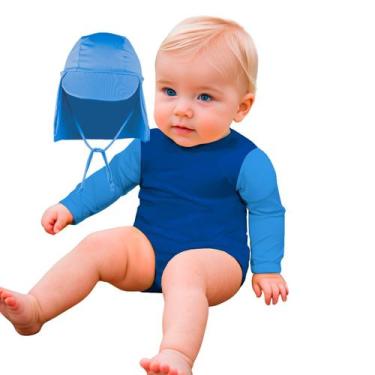 Imagem de Conjunto Body Bebê Manga Longa Infantil Boné Térmico Proteção Solar UV