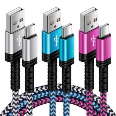 Imagem de Cabo USB tipo C, carregamento rápido, pacote com 3 pés, para Samsung S