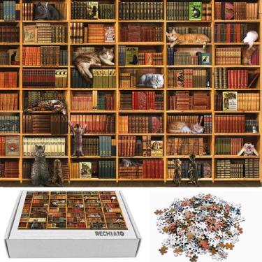 Imagem de Puzzle RECHIATO Cat Library 1000 peças para adultos com mais de 12 ano