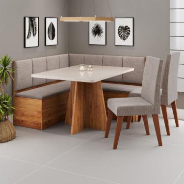 Imagem de Conjunto Canto Alemao Baú Prestigio Mesa 120x80cm e 2 cadeiras Milao Cobre/Off White/Linho Kaki - Casa Giulia