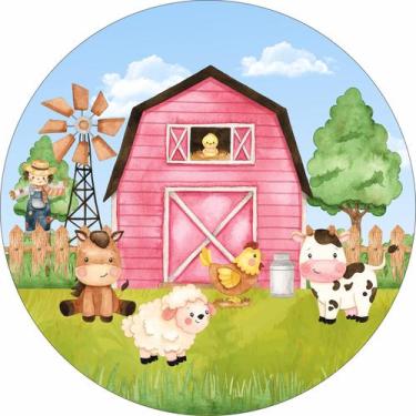 Imagem de Painel de Tecido Sublimado Redondo Fazendinha c/ Elástico 1,5x1,5m - F