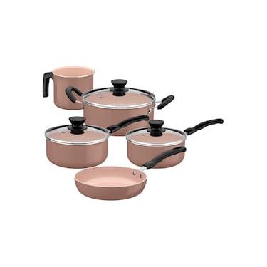 Imagem de Jogo de Panelas Tramontina Évora 5 Peças Revestimento Cerâmico Tampas de Vidro Capuccino