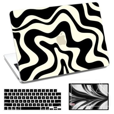 Imagem de QJUZO Compatível com MacBook Air de 13 polegadas 2025-2022 M3/M2 A3240/A3113/A2681, capa rígida com protetor de tela + capa de teclado com precisão para Mac Air de 13,6 polegadas - Impressão ondulada