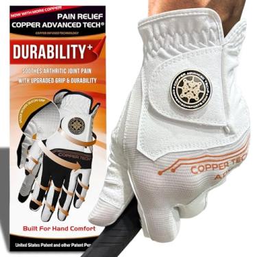 Imagem de Luvas de golfe masculinas Copper Advanced Tech 2.0 para golfista destro ou canhoto | Luva de golfe feminina de compressão de cobre com suporte para juntas | Durabilidade resistente a rasgos e