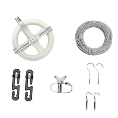 Imagem de Baoblaze Kit de Varal para Área Externa com Cabo de aço de 150 pés, Divisores de Varal Suaves Tipo S para Jardim Externo, Viagens e Acampamento ao Ar Livre