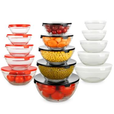 Imagem de Kit 5 Potes/Tigelas Redondos de Vidro Borossilicato com Tampa – Conjunto Empilhável (135ml, 200ml, 400ml, 550ml, 1000ml) para Armazenamento Seguro de Alimentos, COR: Conforme disponibilidade