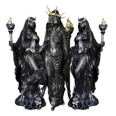 Imagem de Yoikerpt Hekate Niktipolos, estátua de Hekate, estátua de bruxa, deusa grega com seus cães de magia, decoração de casa bruxa (A+B+B)
