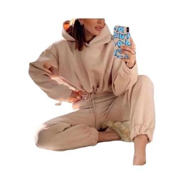 Imagem de Conjunto De Moletom Feminino Oversized De Inverno Em Duas Peças, Hoodi