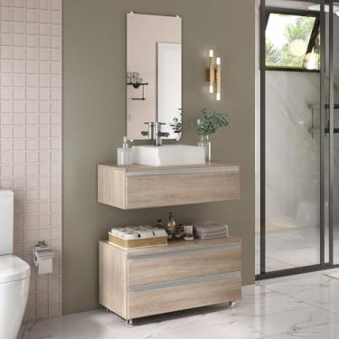 Imagem de Conjunto Gabinete Banheiro 80cm (gabinete + cuba + espelheira)(Madeirado Inteiro)