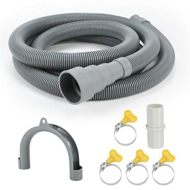 Imagem de Kit de extensão universal de mangueira de drenagem para máquina de lavar de 3 metros, conjunto de 7 peças com adaptador, suporte de dobra em U, 4 braçadeiras, mangueira de drenagem flexível para