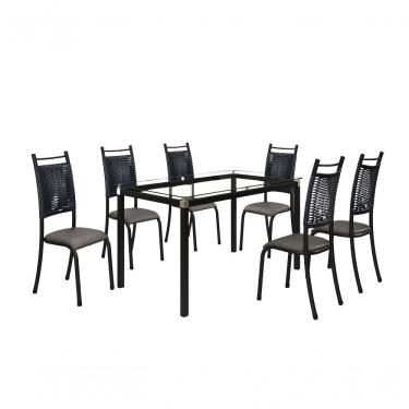 Imagem de Conjunto Chicago 06 Cadeiras Com Base Tocantins Bm Tubulares Vidro Incolor-ratan Preto-courino 124