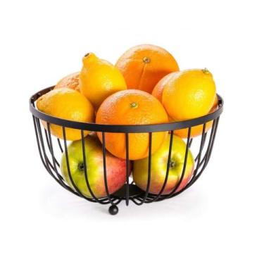 Imagem de Fruteira de Mesa Organizador de Frutas Decorativo Elegante Redonda Aramada de Aço Inoxidável Preta