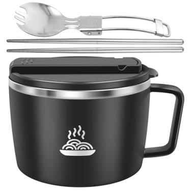 Imagem de ZLHETWT Tigela de macarrão para escritório, tigela de macarrão de aço inoxidável, tigela de ramen vazada dupla, sopa de macarrão de frango, copo de macarrão instantâneo de grande capacidade de 1200 ml