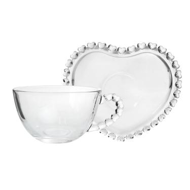 Imagem de Xícara Para Chá Com Pires De Cristal De Coração 170Ml Lyor
