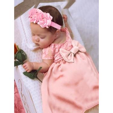 Imagem de Vomdrok Roupas de fotografia para recém-nascidos - Macacão de renda floral rosa com faixa de cabeça - Fantasia de sessão de fotos para bebês recém-nascidos - Unissex - 0-3 semanas