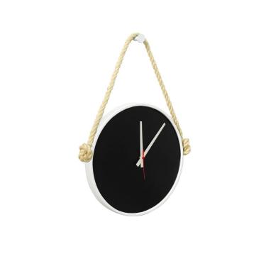 Imagem de Relógio Adnet Branco Alça Corda Sisal Natural Mostrador Preto 30 cm
