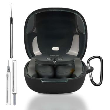 Imagem de Capa para Audio Technica ATH-CKS50TW2, capa protetora completa de silicone para Audio Technica ATH-CKS50TW2, com chaveiro, cordão e kit de limpeza, LED frontal visível, preto