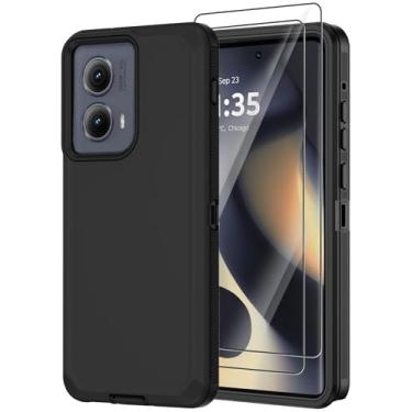 Imagem de Annymall Capa para Motorola Moto Edge 5G 2024 com 2 películas protetoras de tela, resistente à prova de choque com 3 camadas de proteção contra quedas, capa protetora robusta de grau militar (preto)