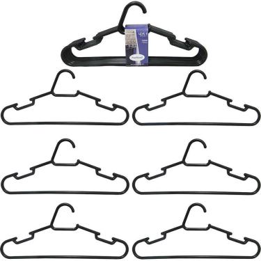 Imagem de Cabide Roupa Acrilico Heavy Cava Preto 6 Pecas 42X18Cm 8Mm