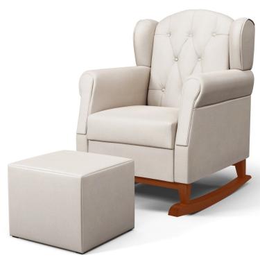 Imagem de Poltrona de Amamentação Base de Madeira Balanço e Puff Lucy P04 Suede Bege - Mpozenato