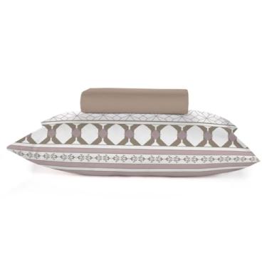 Imagem de Jogo de Cama Casal Teka Diamante 150 Fios Estampado 3 Peças 100% Algodão Vintage