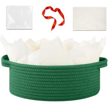 Imagem de OIAHOMY Cesta de presente com alça, cesta de tecido pequena com saco de presente, fita e papel de embrulho, caixas de berçário vazias para encher com itens pequenos, organizador de brinquedos para