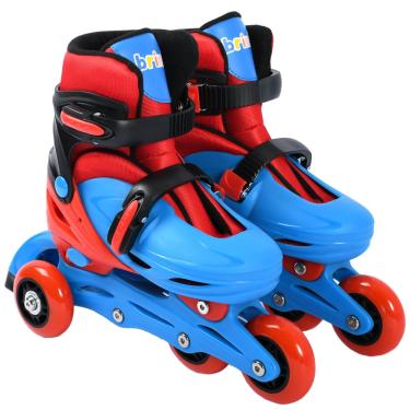 Imagem de Patins Infantil Triline 4 Rodas Tamanho 32 - 35 Azul e Vermelho - brink+