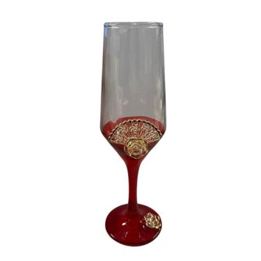 Imagem de Taça Pomba Gira Leque Rosa Vermelha Champagne Vidro 186Ml