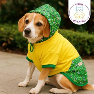 Imagem de Roupinha para Cães e Gatos Capuz com Bolso Verão Brasil Chickão Pet - 