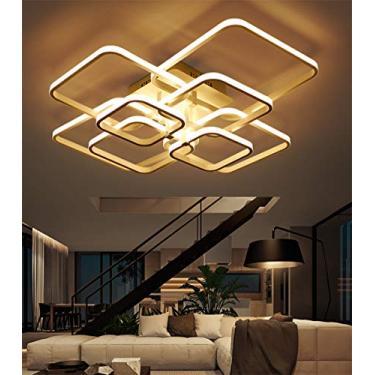 Imagem de Luminária de teto embutida para sala de estar, quarto, corredor, luminária suspensa interna regulável com controle remoto, design quadrado moderno, abajur de acrílico para cozinha, sala de e