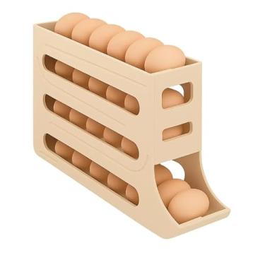 Imagem de Organizador de Ovos com 4 Compartimentos Deslizantes, Bege, Plástico, 33x7x18cm, Capacidade para 30 Ovos, para Cozinha