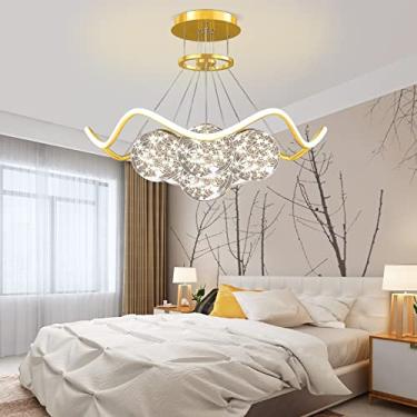 Imagem de Lustres modernos, luminárias pendentes de LED com controle remoto, iluminação pendente de 6 luzes com cabo ajustável de 100 cm, lustres dourados para sala de estar