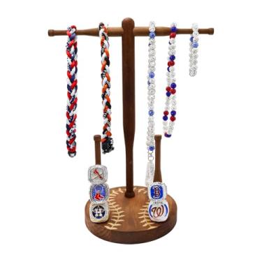 Imagem de Suporte organizador de colar de gotejamento de beisebol ou softball, suporte de exibição de anel de campeonato, suporte de anel de softball, colar de gotejamento de beisebol para exibição de presente